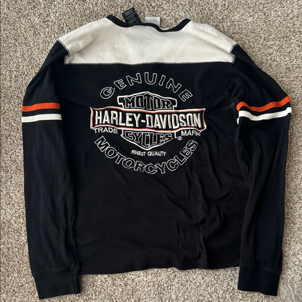 vintage Harley-Davidson Black and White Women Henley Long Sleeve Ribbed Shirt - Picture 7 of 8
